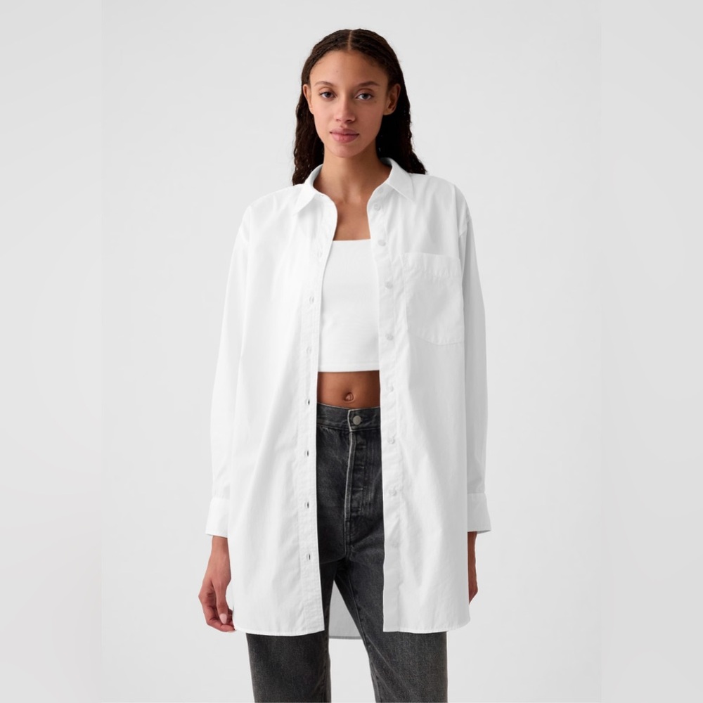 Marled Tunic Length White Shirt
